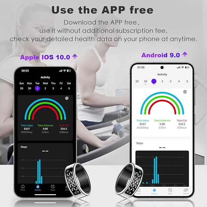 Smart Health Ring with Screen,for Women Men Fitness Tracker with Heart Rate, Blood Oxygen, HRV, Sleep Monitoring, Step Counting, IP68 for iPhone and Android, No Subscription Fee (Gold, 11#)