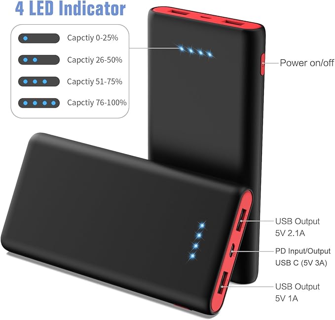 Portable Charger Power Bank 25800mAh,5V/3A Fast Charging Portable Phone Charger,3 USB Ports External Battery Pack Backup Travel Camping Essential for iPhone 17/16/15/14,Samsung Galaxy Android iPad etc