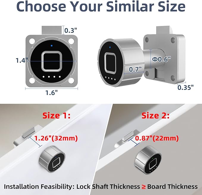 Fingerprint Cabinet Lock 22mm eLinkSmart Child Safety Baby Proofing Biometric Keyless Bluetooth Electronic Smart Drawer Lock for Furniture Liquor Locker Pantry Cupboard - 0.87"