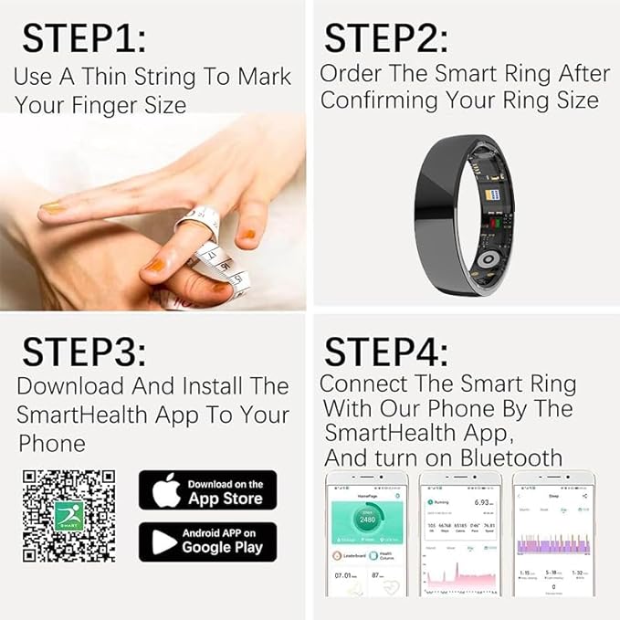 Ceramics Smart Ring, Health Fitness Tracker for Women Men with Heart Rate Monitor, Sleep Tracking, BP SpO2, Activity Tracker, Friend Care Scratch Resistant Free App Subscription (Black, 8#)