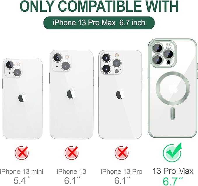 Hython Magnetic Clear for iPhone 13 Pro Max Case with Camera Lens Protector [Compatible with MagSafe] Plating Edge Slim Soft TPU Cover Protective Phone Case for iPhone 13 Pro Max 6.7", Matte Mint