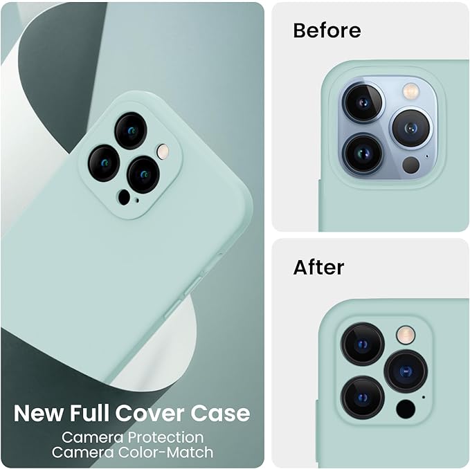 FireNova Designed for iPhone 13 Pro Max Case, Silicone [Camera Protection] Phone Case, Soft Anti-Scratch Microfiber Lining Inside, 6.7 inch, Mint Green