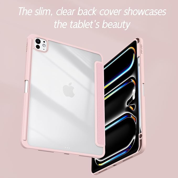 Case for iPad Pro 11-Inch M5/M4 2025/2024 (6th/5th Generation), Case with Pencil Holder, Clear Back Cover Cute Cool Design for Women Girls, Auto Sleep/Wake, Strawberry