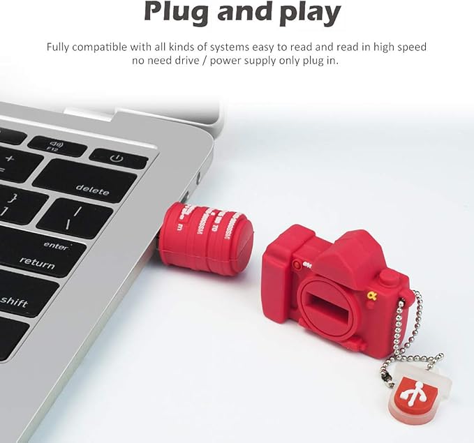 32GB Cute USB Flash Drive Funny Camera Shape Thumb Drive Silicone Memeory Stick U Disk for Kids Students Friends Gift Pendrive - Red