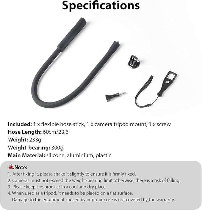 HSU Camera Flexible Mount Clamp Stick Pole for Insta360 GoPro, Neck Holder Selfie Stick Extension Pole, Camera Tripod Stand for GoPro Hero 13 12 11 10 9, Insta360 X5 X4 X3, DJI Action Camera