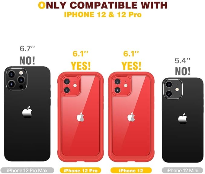 Diaclara Designed for iPhone 12/12 Pro Case, Full Body Rugged with Built-in Touch Sensitive Anti-Scratch Screen Protector, Soft TPU Bumper Case for iPhone 12/12 Pro 6.1" (Red and Clear)
