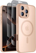 Symcele Designed for iPhone 16 Pro Case, Compatible with MagSafe, with Privacy Screen Protectors X2, [Camera Protection] [15FT Military Drop Protection] Shockproof Phone Case, 2024, Light Brown