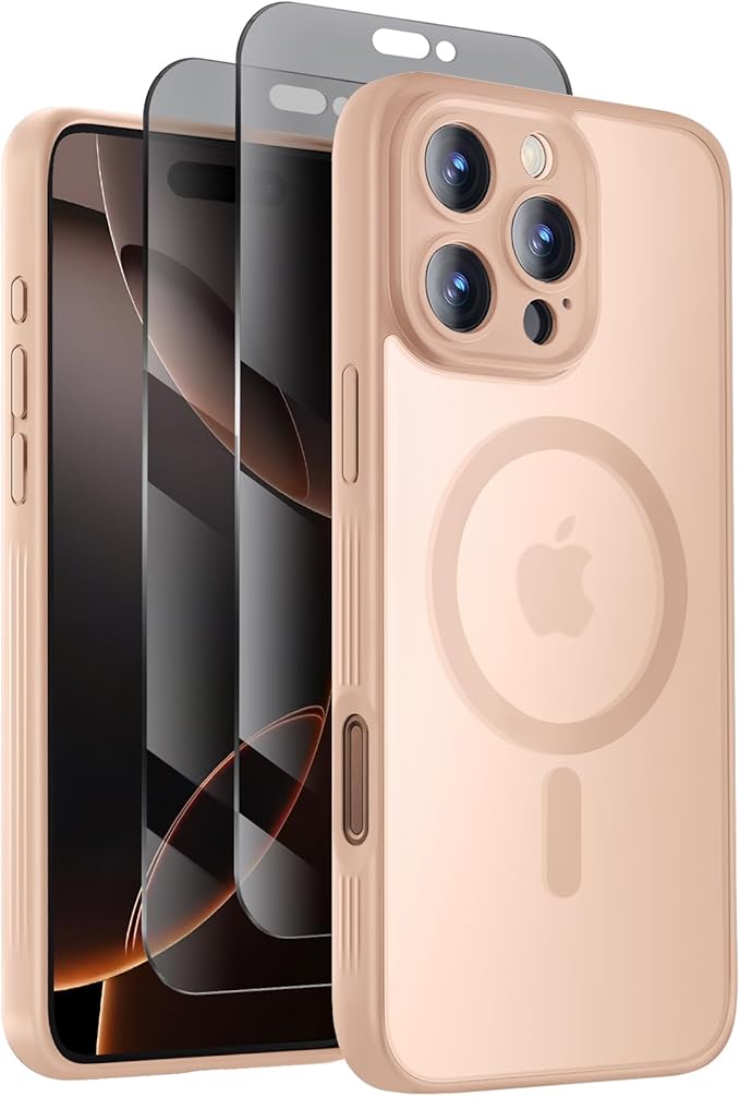 Symcele Designed for iPhone 16 Pro Case, Compatible with MagSafe, with Privacy Screen Protectors X2, [Camera Protection] [15FT Military Drop Protection] Shockproof Phone Case, 2024, Light Brown