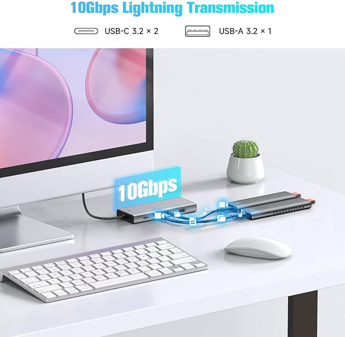 RSHTECH 5-in-1 USB C Hub with M.2 NVMe/SATA SSD Enclosure, 10Gbps USB Data Ports (1A + 2C) and 100W Power Delivery, Aluminum USB-C Dock Dongle for MacBook, Laptops and More