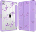 May Chen for iPad Pro 13 Inch Case M5 2025 / M4 2024, Built Pencil Holder & Clear Transparent Print Back Shell Slim Stand Shockproof Tablet Cover, Auto Wake/Sleep, Purple Bows
