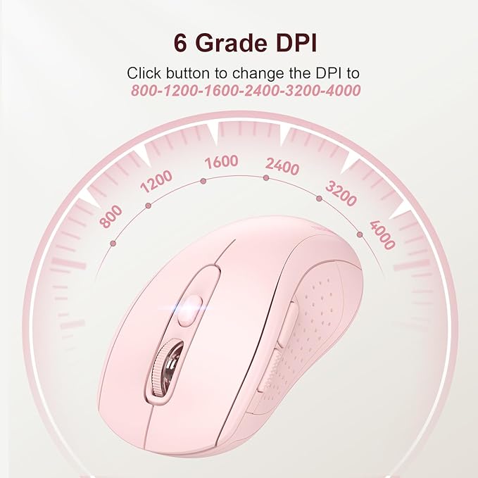TECKNET Bluetooth Mouse, 4000DPI Wireless Mice for Laptop 2-in-1(BT 5.0/3.0+2.4Ghz) Computer Portable PC Mouse Wireless with USB Receiver for Mac (USB-A+Bluetooth, Pink)