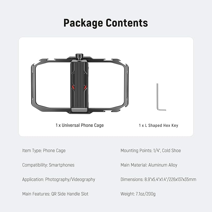 NEEWER Universal Phone Cage, Smartphone Video Rig with Quick Release Mounts Cold Shoes for Videomaker Filmmaking TikTok Vlogging Phone Video Stabilizer Holder Compatible with iPhone Samsung, PA039