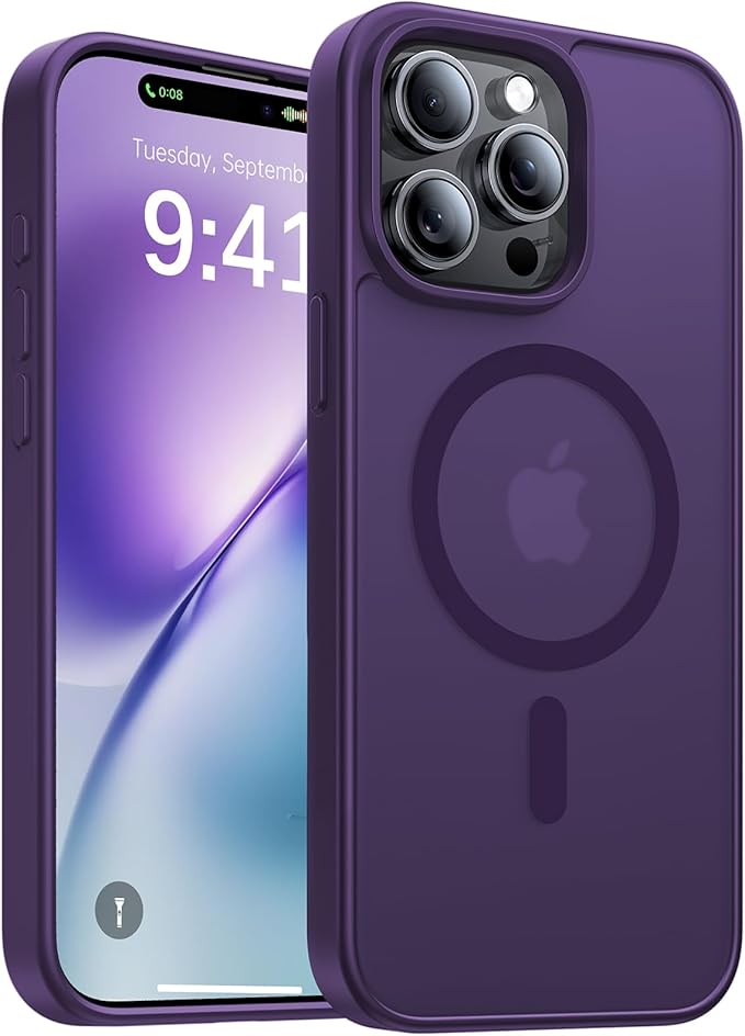 Magnetic for iPhone 14 Pro Case,[Compatible with MagSafe][Military-Grade Drop Protection][Anti-Yellowing]Shockproof Protective Translucent Matte Cover for iPhone 14 Pro Phone Case,Deep Purple