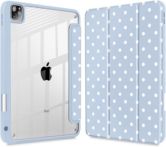 Tuiklol for iPad Pro 11 Inch 4th / 3rd / 2nd / 1st Gen (2022 2021 2020 2018) Case -Built-in Pencil Holder Shockproof Cover Clear Transparent Back Shell with Auto Wake/Sleep, Spot-Blue