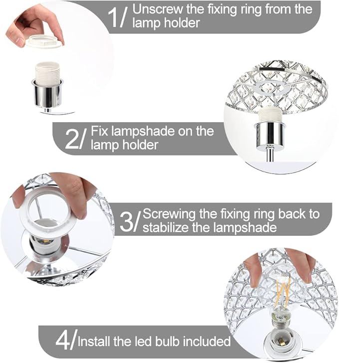 Crystal Table Bedside Lamp Touch Control, Dimmable Small Nightstand Lamp Set of 2 with USB-C+A Charging Ports, Decorative Silver Tabletop Lamp for Bedroom Living Room Guest Room, Bulbs Included