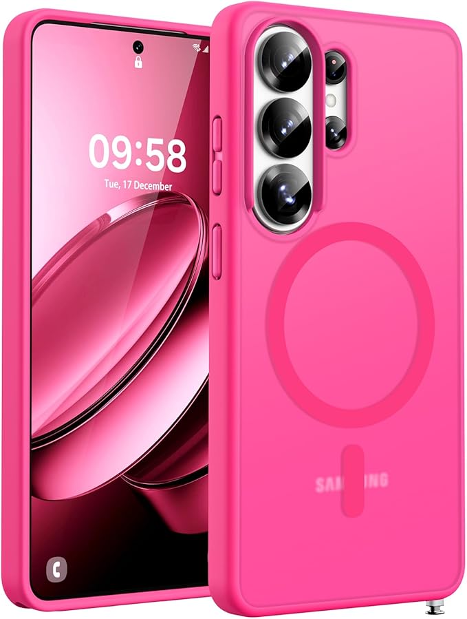 TOCOL for Samsung Galaxy S26 Ultra Case, Built-in Magnetic Ring, Drop Protection, Slim Translucent Matte Phone Case for Galaxy S26 Ultra 6.9 inch (Hot Pink)