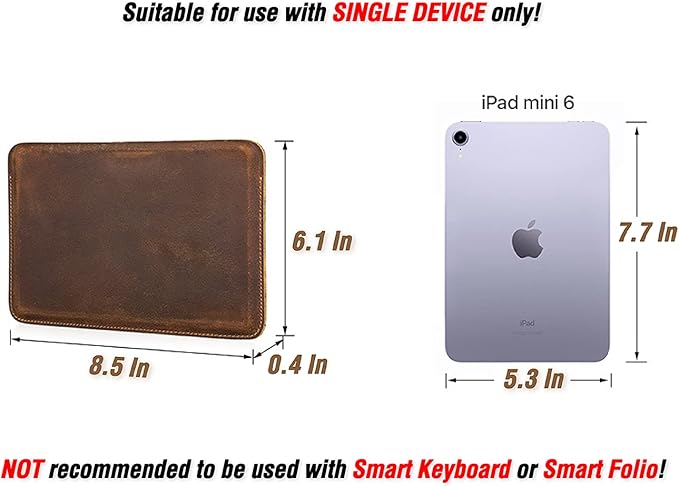 Top Grain Leather 8.3" Slim Tablet Protective Case, Solid Minimalist Vintage Design, Fully Handmade, Compatible with 8.3" iPad mini 6 iPad mini 7.9" & Other Tablets, Coffee 8.3 Inch