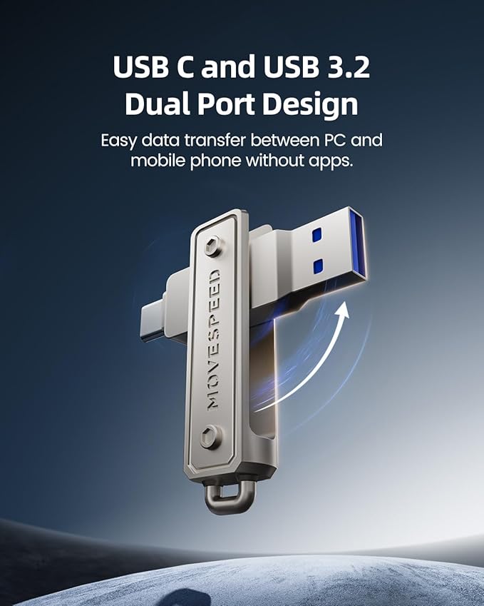MOVE SPEED 64GB Memory Stick, 130 MB/s Thumb Drive with Type-C + USB 3.2 Dual Port, High Speed Pendrive Compatible with 3.1/3.0/2.0 for iPhone 16/15 Series, Android, MacBook/Pro/Air(1 Pack)