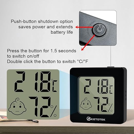 KETOTEK 5 Pack Digital Hygrometer Indoor Thermometer Mini Temperature and Humidity Monitor with Comfort Indicator for House Baby Room Office