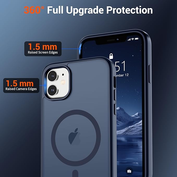 SUPFINE Magnetic for iPhone 12 Case/iPhone 12 Pro Case (Compatible with MagSafe)(Military Grade Drop Protection) Translucent Matte Shockproof Phone Cover,Dark Blue