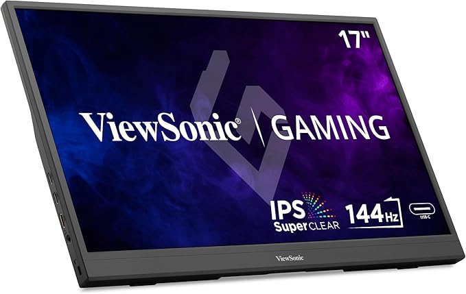 ViewSonic VX1754 17 Inch 1080p Portable Gaming Monitor, IPS Display with 144Hz for Second Screen Productivity and High-Speed Gameplay, Built-in Stand, 60W USB-C, and Mini HDMI Inputs