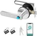 Foxgard Smart Fingerprint Door Lock:Fingerprint Door Knob-Biometric 5-in-1 Finger Print Door Lock-Smart Door Knob for Bedroom-APP Control-Easy Installation–Round Silver–1 Pack