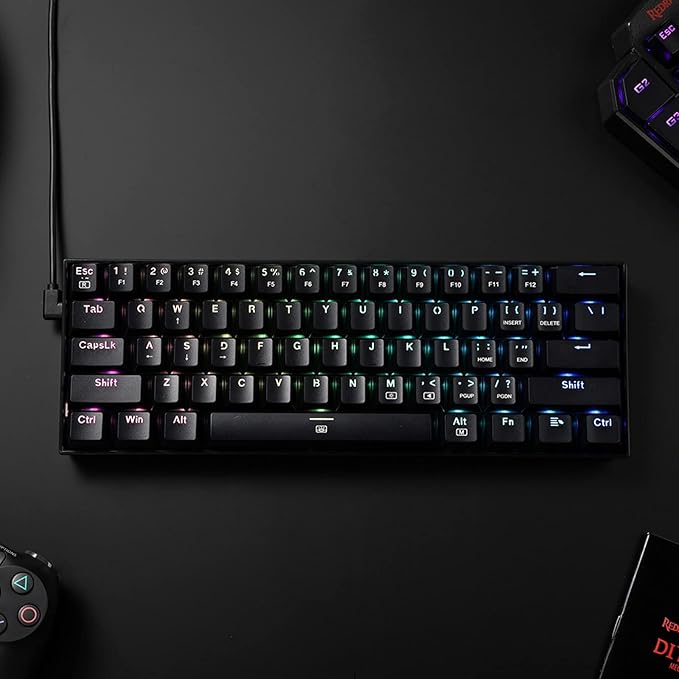 Redragon K630 Dragonborn 60% Wired RGB Gaming Keyboard, 61 Keys Compact Mechanical Keyboard with Tactile Blue Switch, Pro Driver Support, Black