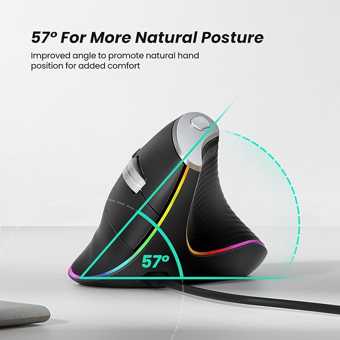 Nulea M504 Wired Vertical Mouse, USB Optical Ergonomic Mouse Wired with 4 Adjustable DPI, 11 RGB Backlight Modes, Compatible for Laptop, PC, Desktop, Mac, Black