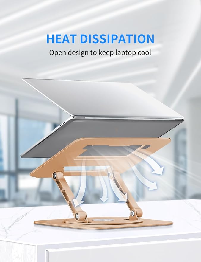 AOEVI Adjustable Laptop Stand with 360 Rotating Base, Computer Stand for Laptop Ergonimic Foldable Laptop Riser for Desk Compatible with MacBook Pro/Air Notebook up to 16 Inches, Gold