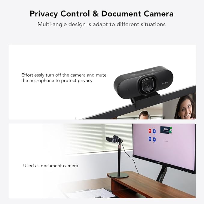 NUROUM V32AF 4K Webcam for PC, Adjustable FOV, Premium CMOS, Autofocus Auto-Framing, Noise Canceling Microphones, USB Plug&Play Web Camera for Desktop/Laptop/Mac, Video Calls w/Zoom/Teams/Google Meet
