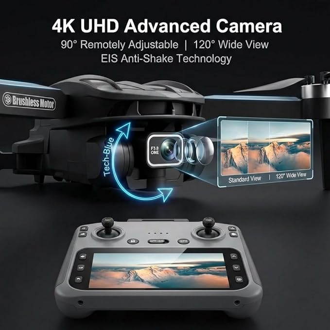 V168 Pro MAX GPS Drones with Camera for Adults 4K, RC Drone with 4.5" HD Screen on Controller, 60 Mins Flight, Long Range Transmission, 360° Obstacle Avoidance, Follow Me, Auto Return, Brushless Motor, QuickShots, Lightweight and Foldable Quadcopter fo...