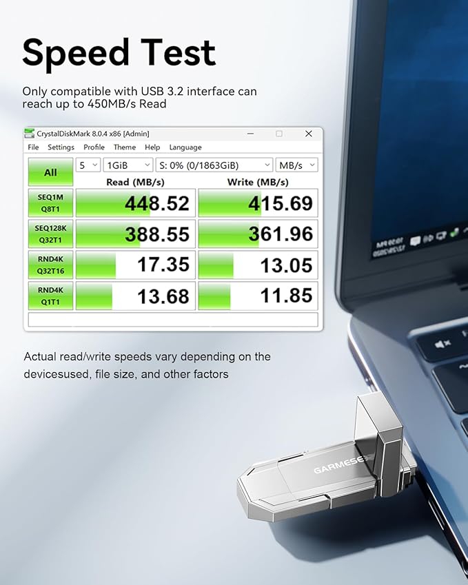 USB C SSD Flash Drive 512GB Up to 450MB/s, External SSD Type C+ USB A USB 3.2 Dual Ports Portable Metal Thumb Drive Stick 2-in-1 External Drive for iPhone 17/16/15 Series/Mac/Android Phone