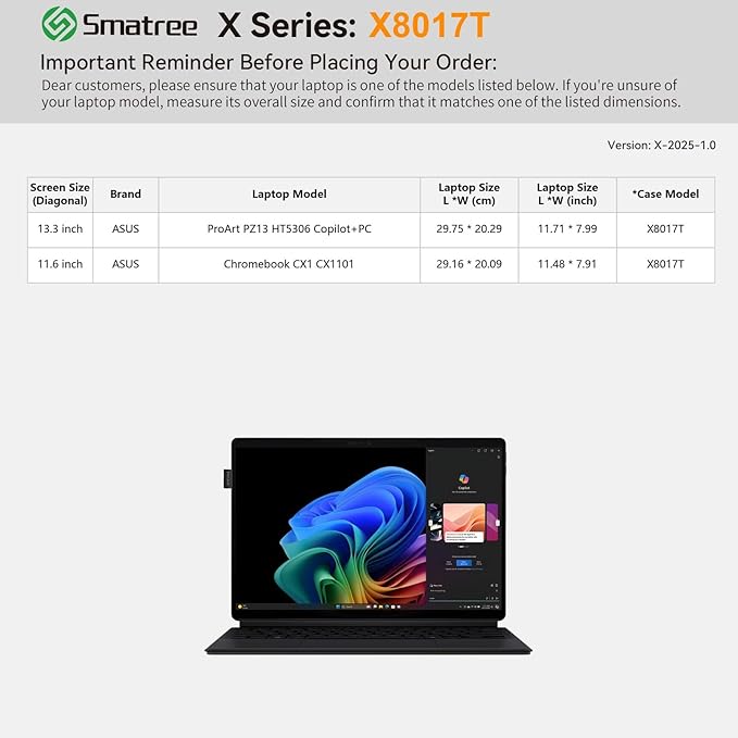 Smatree Hard EVA Protective Sleeve Case Compatible for 13.3 inch ASUS ProArt PZ13 (HT5306) Copilot +PC, for 11.6 inch ASUS Chromebook CX1 (CX1101), Laptop Notebook Bag, White (X8017TW)