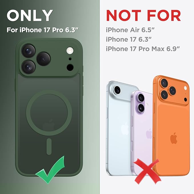 CAPRARO Magnetic for iPhone 17 Pro Case, Upgraded [Full Camera Protection] [Compatible with MagSafe] Protective Translucent Matte Women Girl Phone Case Cover, Deep Green
