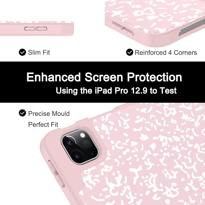 Soke Case for iPad Air 13 Inch (M4/M3/M2,2026-2024), iPad Pro 12.9" 6th/5th Generation with Pencil Holder(2021 2022 Release)-[Apple Pencil Charging + Auto Wake/Sleep] Soft Back Cover, Book Pink