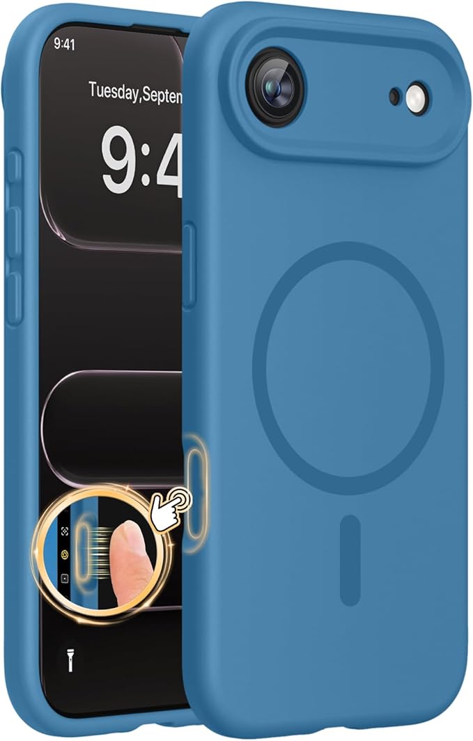 Miracase Magnetic for iPhone Air Case, Compatible with MagSafe, Integrated Silicone Camera Control Cover, 3.0mm Thicken Shockproof Drop Protection Phone Case for 17 Air,Capri Blue