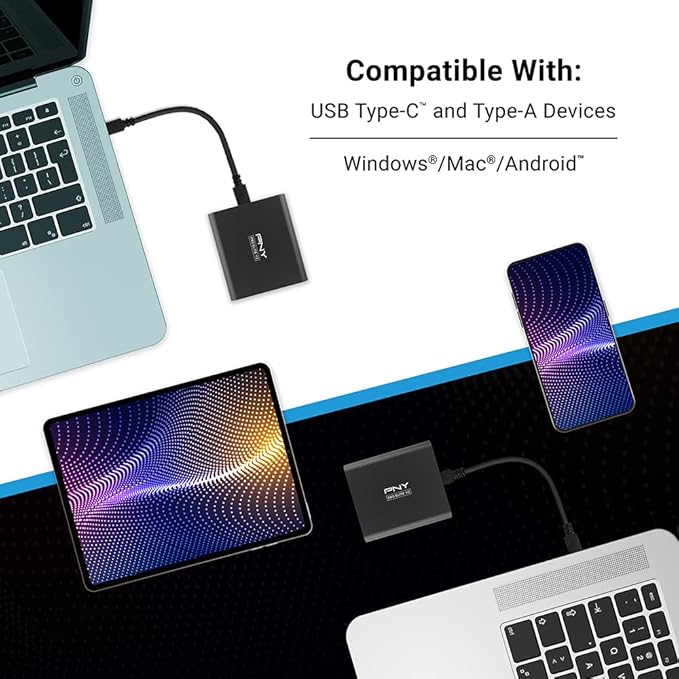 PNY Pro Elite V2 1TB USB 3.2 Gen 2x1 Type-C Portable Solid State Drive (SSD) – (PSD0CS2160-1TB-RB)