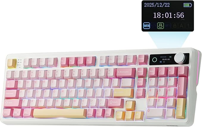 EPOMAKER TH99 PRO 96% Mechanical Keyboard with Screen & Knob, 10000mAh, 2.4Ghz/BT, Hot Swap, Custom Driver, RGB Backlight, PBT Keycap, Wireless Gaming Keyboard for PC/Mac (Pink, Creamy Jade)