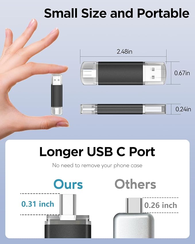 AreTop 128GB USB C Thumb Drive USB 3.0 Dual Flash Drive 128GB USB Drive 2-in-1 Portable Type-C Memory Stick for Android Smartphone, Computers, MacBook, Tablets, PC, 1 Pack, Black