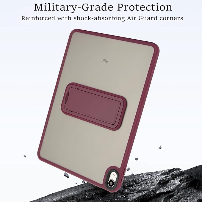 Shockproof Case for iPad (A16) 11th/10th Generation 10.9 inch 2025/2022, Kickstand Slim Fit Rugged Bumper Lightweight Anti-Scratch Bumper Case Cover for iPad 11th/10th Gen, WineRed