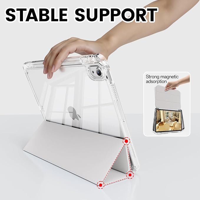 Clear Case for iPad mini 7 A17 Pro 8.3 Inch, iPad mini 7th/6th Generation Case (2024/2021),Slim Shockproof Transparent Back,Y-Shaped Mutil Angles Folding,Supports Pencil Pro&USB-C (Grey)