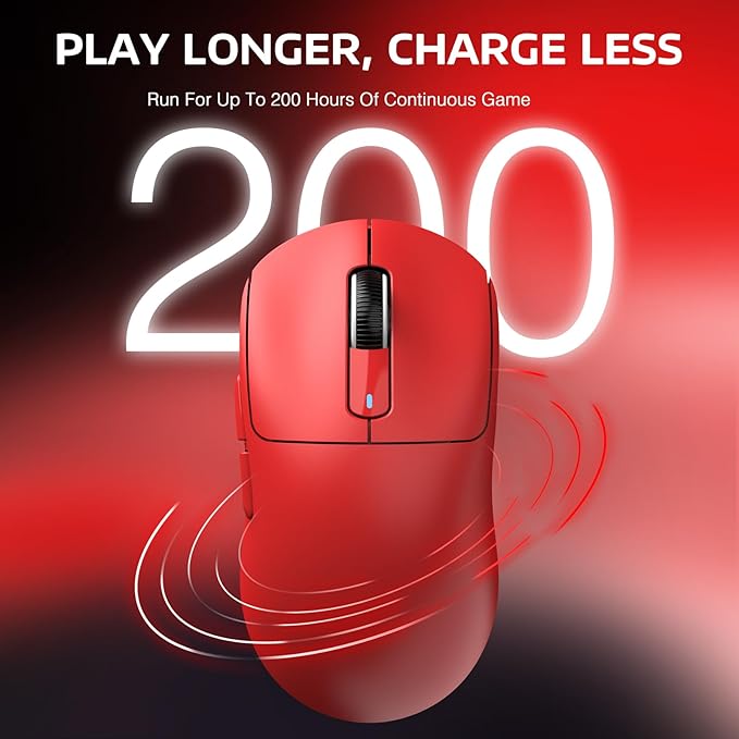 ATTACK SHARK X3 Wireless Gaming Mouse, 49g Ergonomic Computer Mouse, Triple Modes PAW3395 26K DPI Optical Sensor, 200h Battery Life, Programmable Buttons, Gaming Accessories for PC/Laptop/Mac (Red)