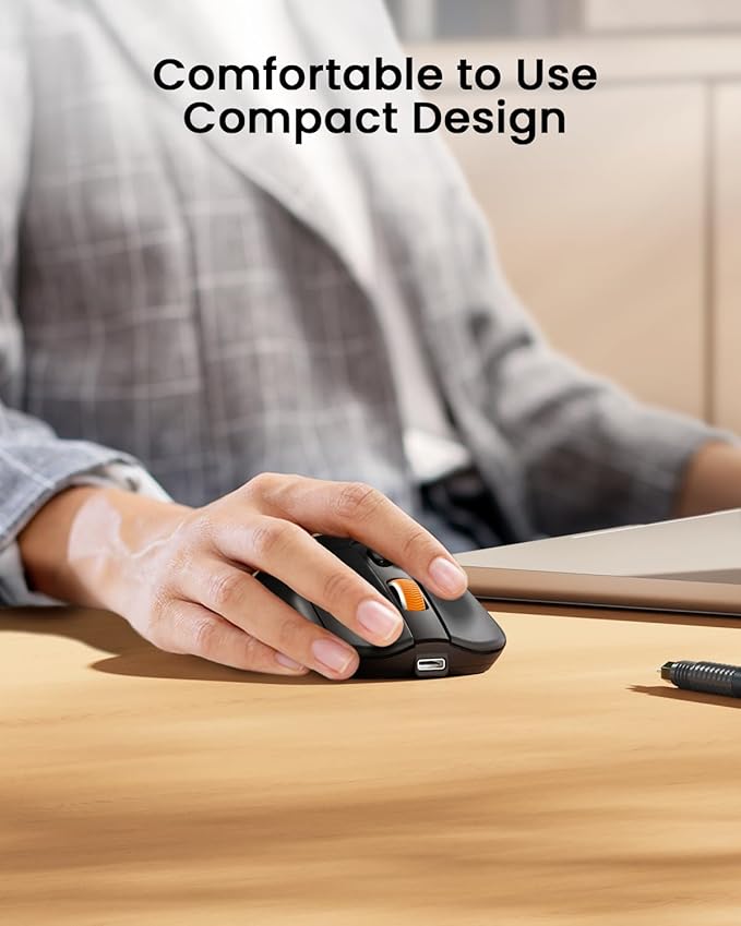 ProtoArc Bluetooth Wireless Mouse for MacBook Pro/Air, USB C Mouse, EM15 Rechargeable Compact Portable Mice for Laptop, iPad, Tablet, Chromebook-Black