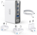 Topadre 100W USB C Travel Charger, 4-Ports Foldable Travel Adapter Plug Converter with UK/EU/AU Plugs,Fast Charging for Macbook Pro/Air,for iPad Pro/iPhone 16/15 Pro Max, for 45w Samsung Galaxy, White