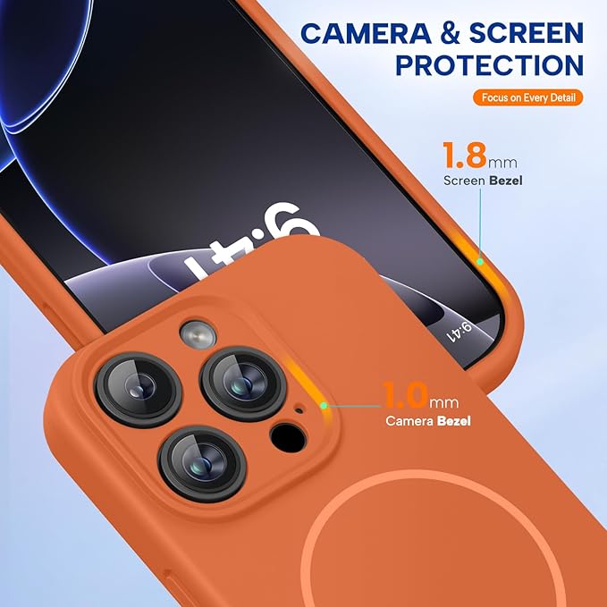 Miracase Magnetic for iPhone 16 Pro Max Case, [Soft Anti-Scratch Microfiber Lining], Compatible with MagSafe, Liquid Silicone Case Shockproof Drop Protection Phone Case for 16 ProMax,Orange