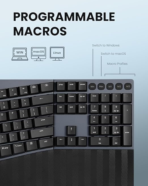 Perixx PERIBOARD-535BR [Firmware Updated] Wired Ergonomic Mechanical Keyboard - Full-Size - Low-Profile Brown Tactile Switches - NKRO Anti-Ghosting - Compatible with Windows and macOS