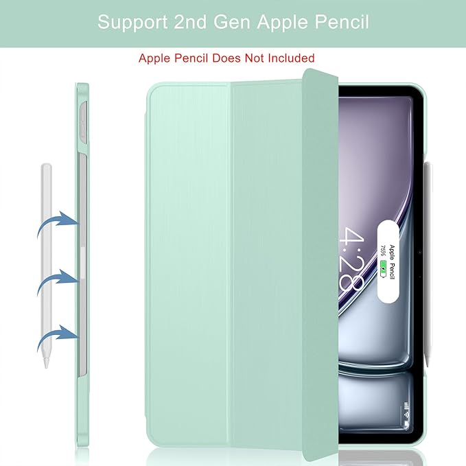 Soke Case for iPad Air 13 Inch (M3/M2) 2025/2024,iPad Pro 12.9 2022 2021(6th 5th Generation) - [Slim Trifold Stand + Auto Wake/Sleep],Protective Hard PC Back Cover (Mint Green)