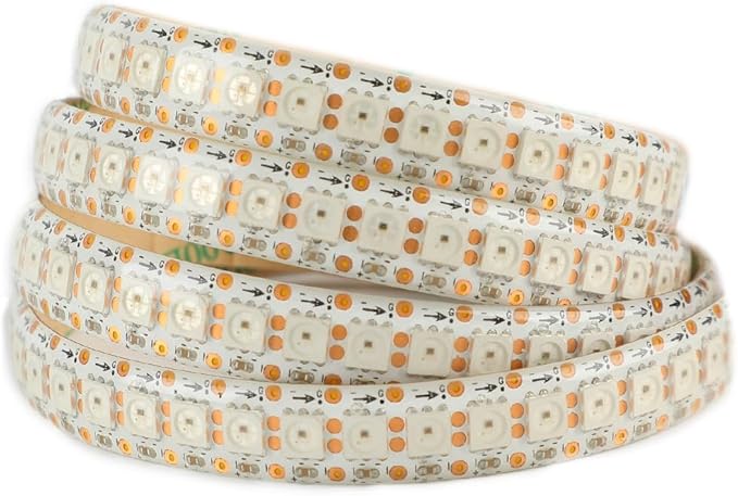 WS2812B LED Strip Individual Addressable Light SMD 5050 RGB Pixel Strip DC5V (3.2FT 144LEDS Waterproof IP65, White PCB)