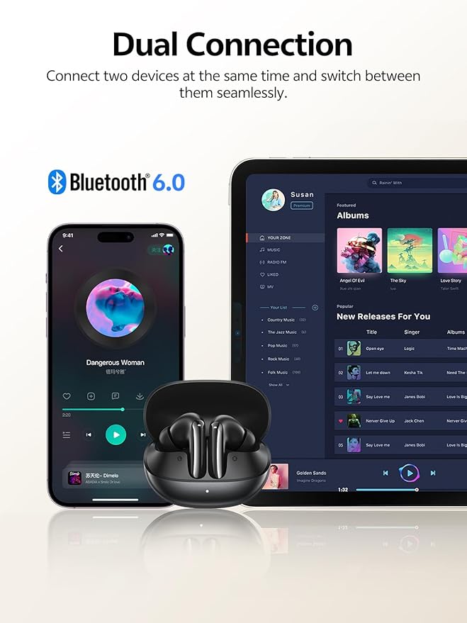 QCY MeloBuds N20 Active Noise Cancelling Wireless Earbuds, 50dB ANC Headphones with 6 Mics ENC Clear Call, 13mm Dynamic Driver, 40H Battery Life, Bluetooth 6.0 (Black)