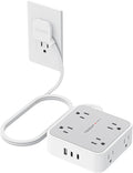 TESSAN Surge Protector Power Strip, 5 Ft Flat Plug Extension Cord with 3 USB (2 USB C) 8 Outlets, 1250W, 900J Protection, 3 Sided Outlet Extender with Power Switch for Office, Dorm Room, Grey